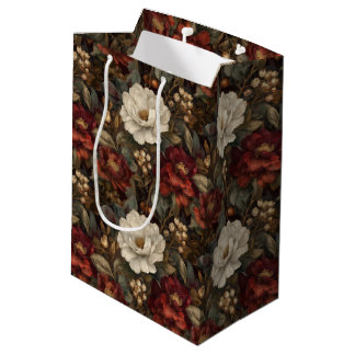 Elegant Christmas Red and Winter White Floral Medium Cadeauzakje