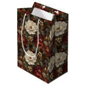 Elegant Christmas Red and Winter White Floral Medium Cadeauzakje (Voorkant Gekanteld)