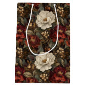 Elegant Christmas Red and Winter White Floral Medium Cadeauzakje (Achterkant)