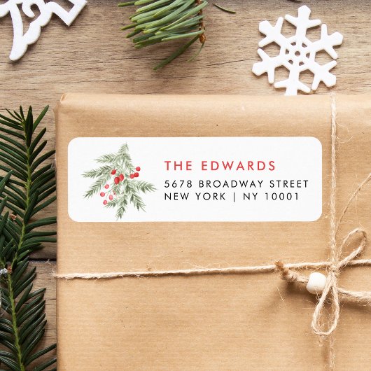 Elegant Christmas red Berries Return Address Etiket