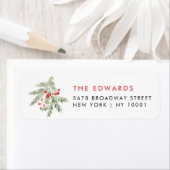 Elegant Christmas red Berries Return Address Etiket (Insitu)