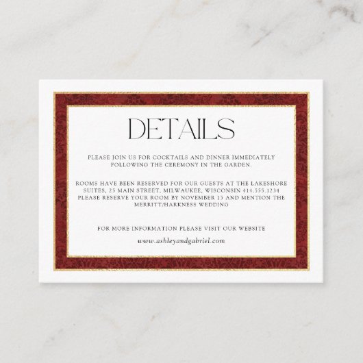 Elegant Christmas Red Damask Border Informatiekaartje (Voorkant)