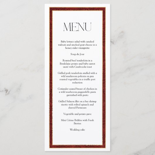 Elegant Christmas Red Damask Border Menu (Voorkant)
