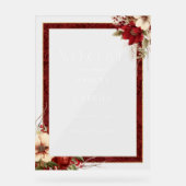 Elegant Christmas Red Damask Floral Acryl Bord (Voorkant)