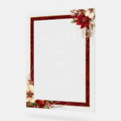 Elegant Christmas Red Damask Floral Acryl Bord (Hoek)