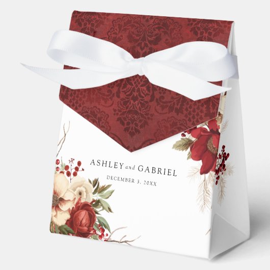 Elegant Christmas Red Damask Floral Bedankdoosjes (Voorkant)