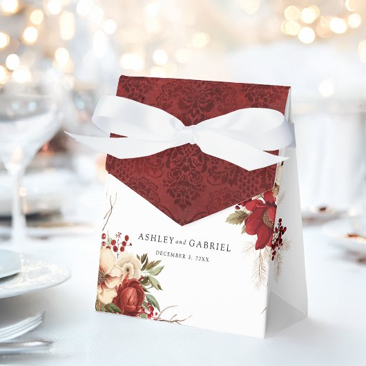 Elegant Christmas Red Damask Floral Bedankdoosjes