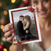 Elegant Christmas Red Damask Floral Bedankkaart