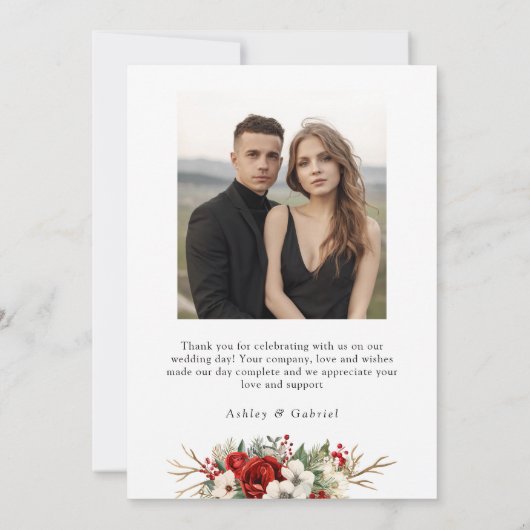 Elegant Christmas Red Damask Floral Bedankkaart (Achterkant)