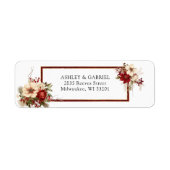 Elegant Christmas Red Damask Floral Etiket (Voorkant)