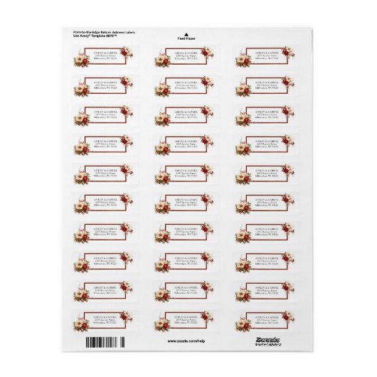 Elegant Christmas Red Damask Floral Etiket (Full Sheet)