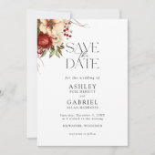 Elegant Christmas Red Damask Floral Save The Date (Voorkant)