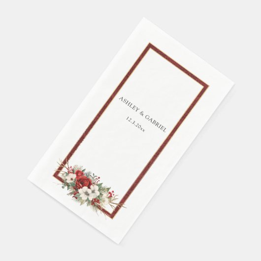 Elegant Christmas Red Damask Floral Servet (Hoek)