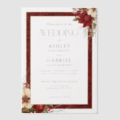 Elegant Christmas Red Damask Floral Vellum Uitnodigingen (Voorkant)