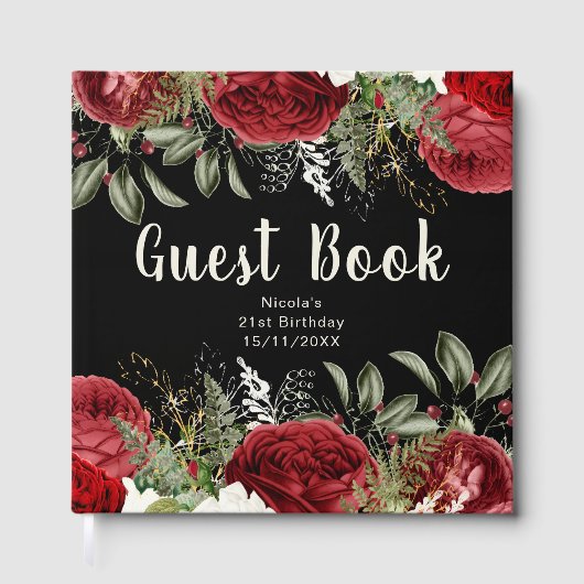 Elegant Christmas Red Flowers Birthday Party Gastenboek (Voorkant)