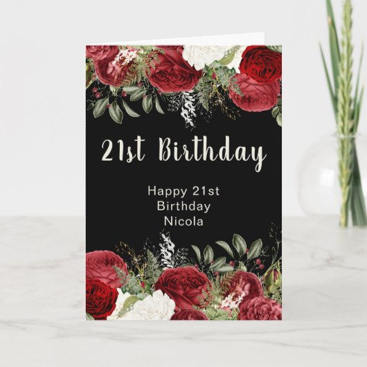 Elegant Christmas Red Flowers Birthday Party  Kaart (Voorkant)