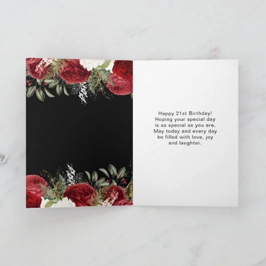 Elegant Christmas Red Flowers Birthday Party  Kaart (Binnen)