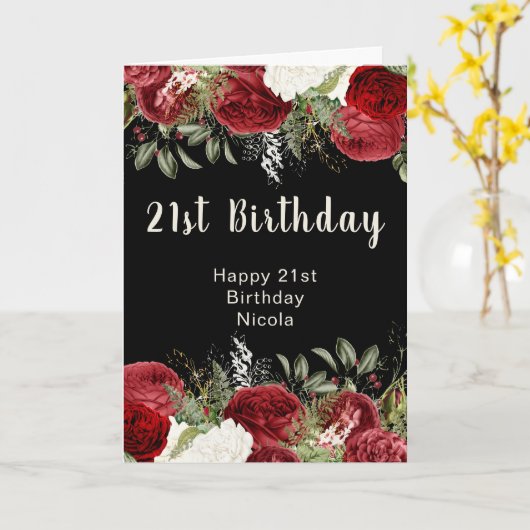 Elegant Christmas Red Flowers Birthday Party  Kaart (Gele Bloem)