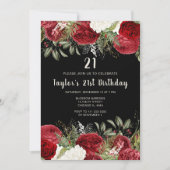 Elegant Christmas Red Flowers Birthday Party Kaart (Voorkant)