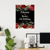 Elegant Christmas Red Flowers Birthday Party Poster (Thuiskantoor)