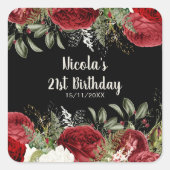 Elegant Christmas Red Flowers Birthday Party Vierkante Sticker (Voorkant)