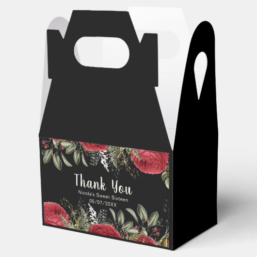 Elegant Christmas Red Flowers Sweet Sixteen Bedankdoosjes (Geopend)