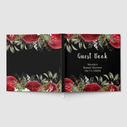 Elegant Christmas Red Flowers Sweet Sixteen Gastenboek (Volledig)