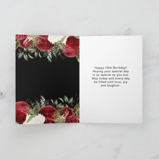 Elegant Christmas Red Flowers Sweet Sixteen Kaart (Binnen)