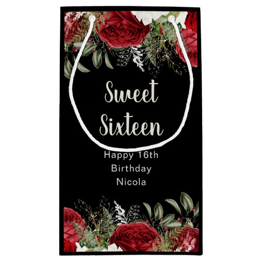 Elegant Christmas Red Flowers Sweet Sixteen Klein Cadeauzakje (Achterkant)
