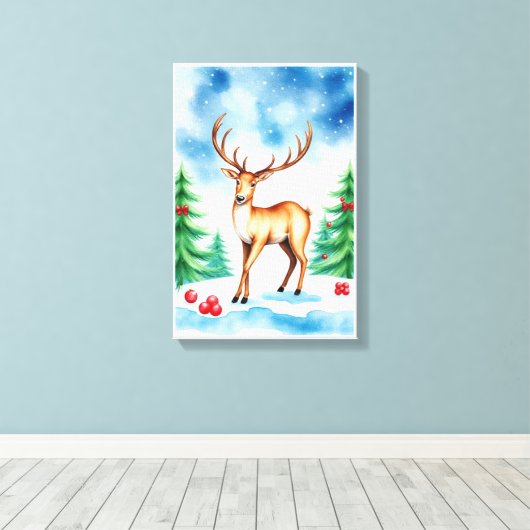 Elegant Christmas Reindeer  Canvas Afdruk (Insitu (Houten vloer))