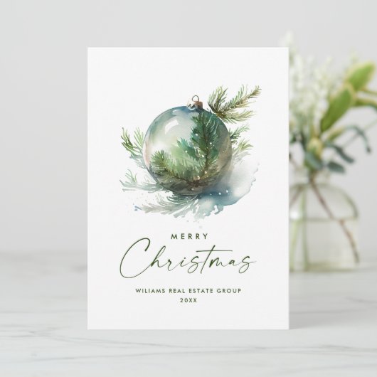 Elegant Christmas Sage Green Ornament Company Feestdagenkaart (Staand voorkant)