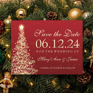 Elegant Christmas Save The Date Red Gold Aankondigingskaart