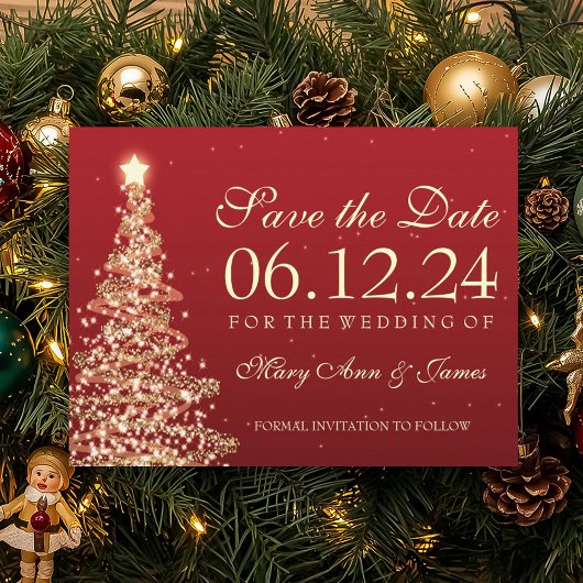 Elegant Christmas Save The Date Red Gold Aankondigingskaart