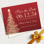 Elegant Christmas Save The Date Red Gold Aankondigingskaart
