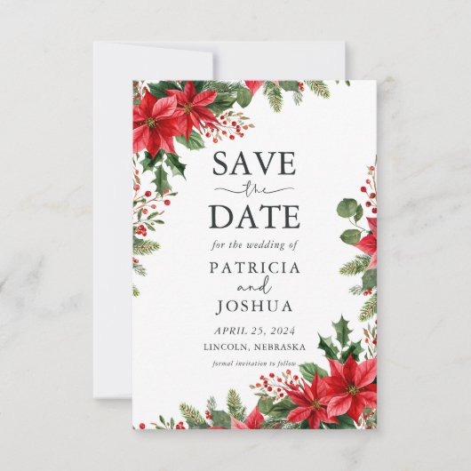 Elegant Christmas Save the Date with Poinsettias (Voorkant)