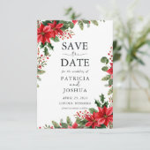 Elegant Christmas Save the Date with Poinsettias (Staand voorkant)