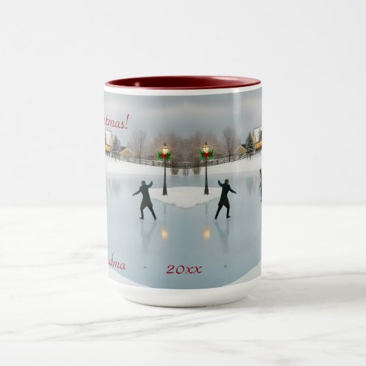 Elegant Christmas scene featuring ice skaters Mok (Midden)