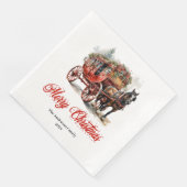 Elegant Christmas scene napkin red green lettering Servet (Hoek)
