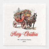 Elegant Christmas scene napkin red green lettering Servet (Voorkant)