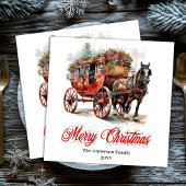 Elegant Christmas scene napkin red green lettering Servet