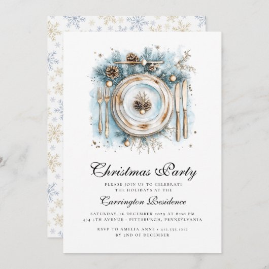 Elegant Christmas Script Dinner/Party Invitation Kaart (Voorkant / Achterkant)