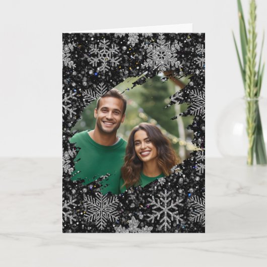 Elegant Christmas snowflakes personalize photo  Kaart (Voorkant)