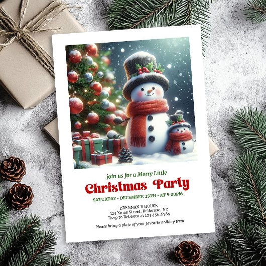 Elegant Christmas snowman invite kids editable Kaart