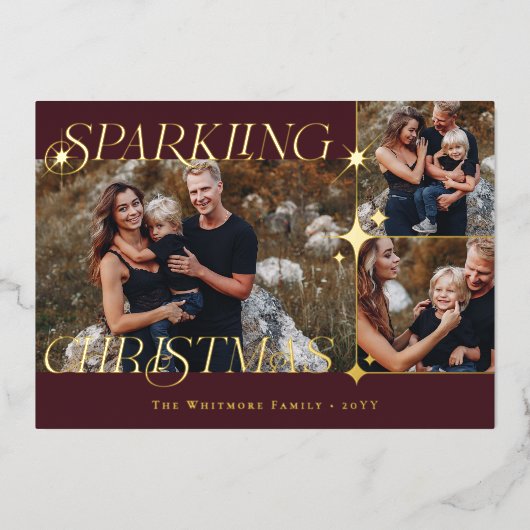 Elegant Christmas Sparkle Photo Collage Christmas Folie Feestdagenkaart (Voorkant)