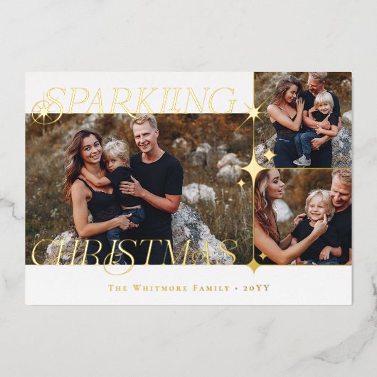 Elegant Christmas Sparkle Photo Collage Christmas Folie Feestdagenkaart (Voorkant)