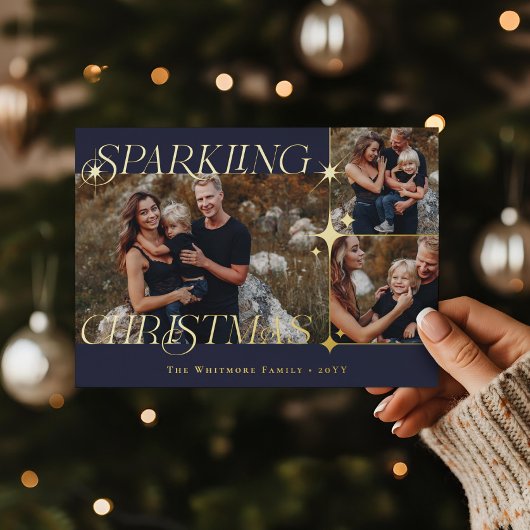 Elegant Christmas Sparkle Photo Collage Christmas Folie Feestdagenkaart