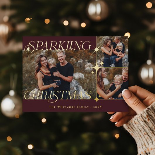 Elegant Christmas Sparkle Photo Collage Christmas Folie Feestdagenkaart