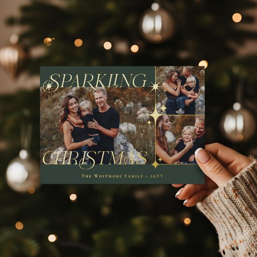 Elegant Christmas Sparkle Photo Collage Christmas Folie Feestdagenkaart