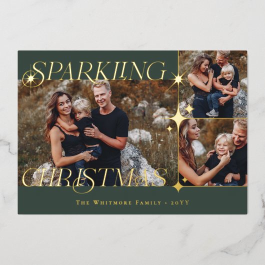 Elegant Christmas Sparkle Photo Collage Christmas Folie Feestdagenkaart (Voorkant)