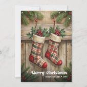 Elegant Christmas stocking rustic holly berries Feestdagenkaart (Voorkant)